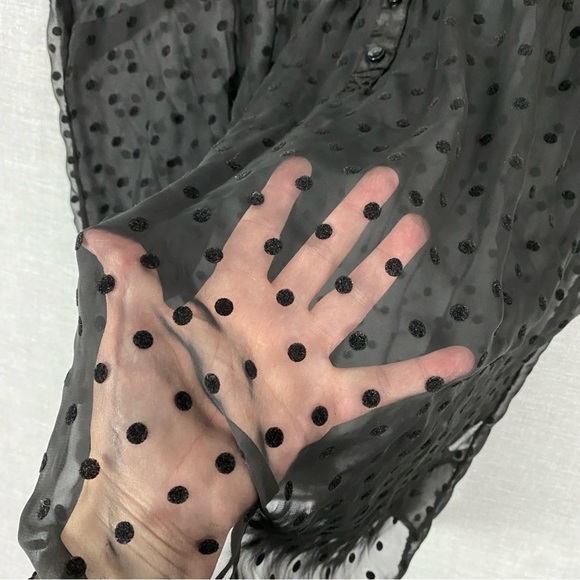 Penningtons Polkadot Sheer Blouse Sz 1X Black Long Sleeve - Picture 5 of 9